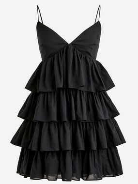 Black Ruffle-tier mini dress in cotton voile